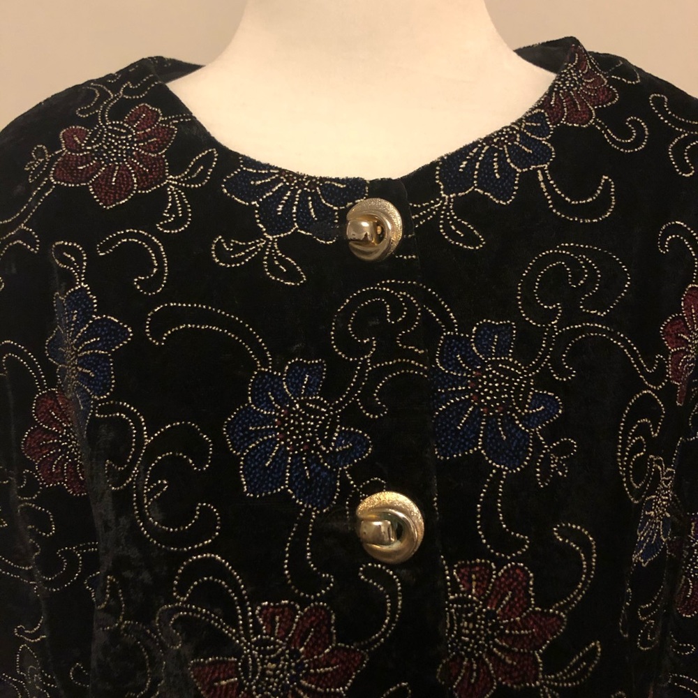 Black velvet blazer with gold stitching